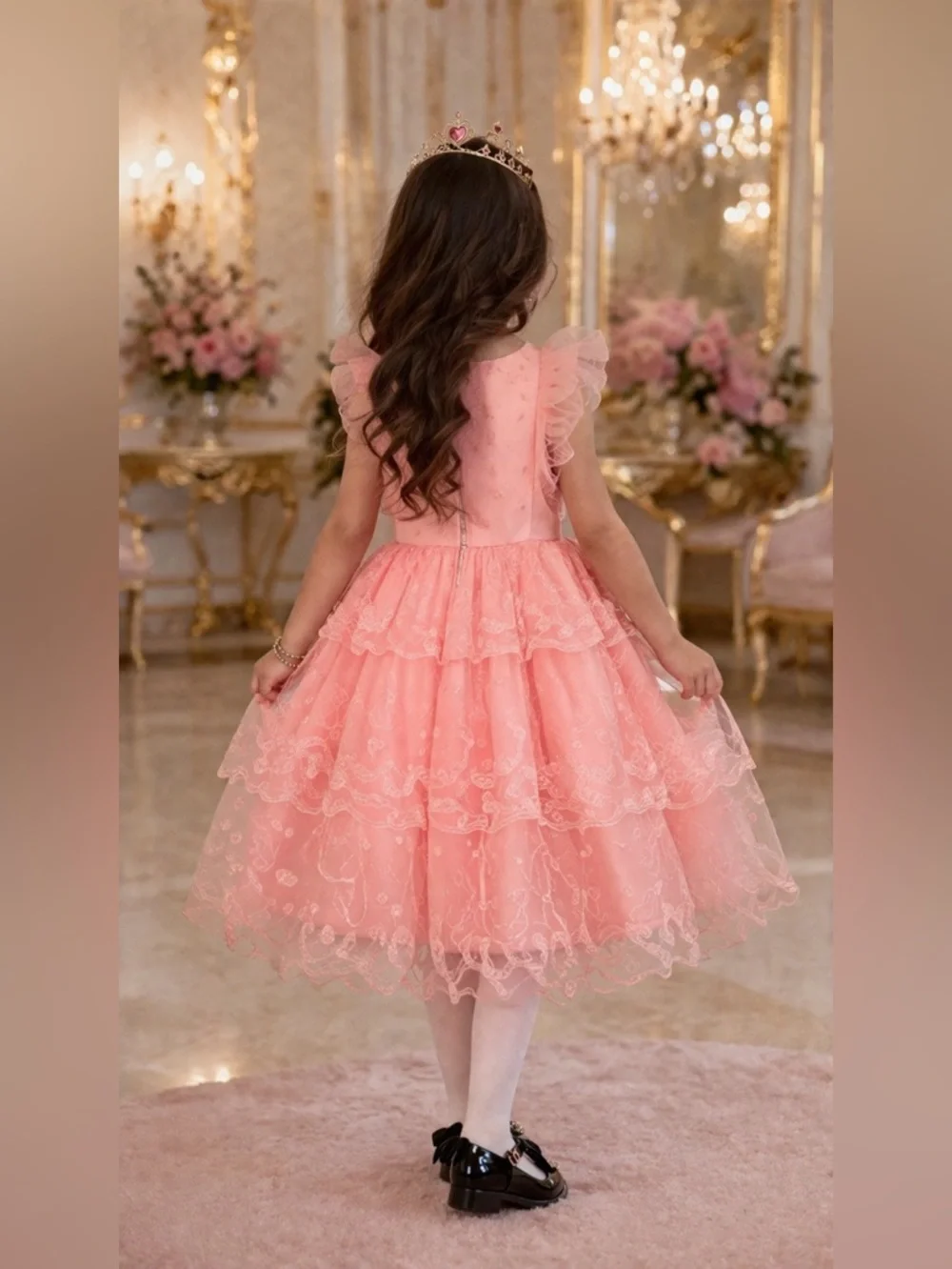 Girls Pink Princess Dress Lace Tulle Party Birthday Elegant NWT - Picture 2 of 5
